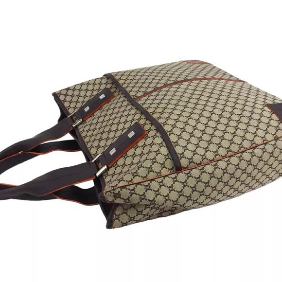 CELINE Tote Bag Macadam Beige Orange Canvas x Leather Authentic USED - Picture 3 of 7